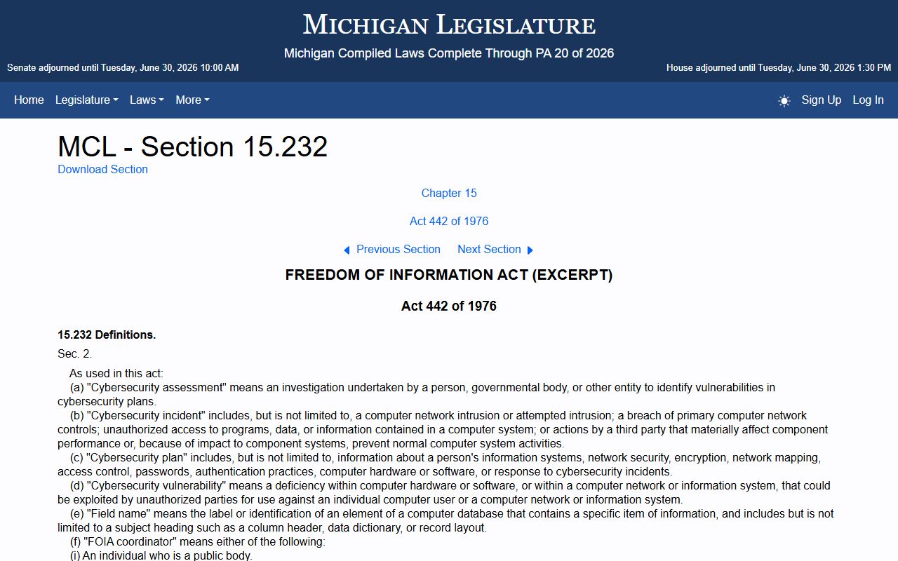 Michigan FOIA definition affecting Oakland County clerk court records