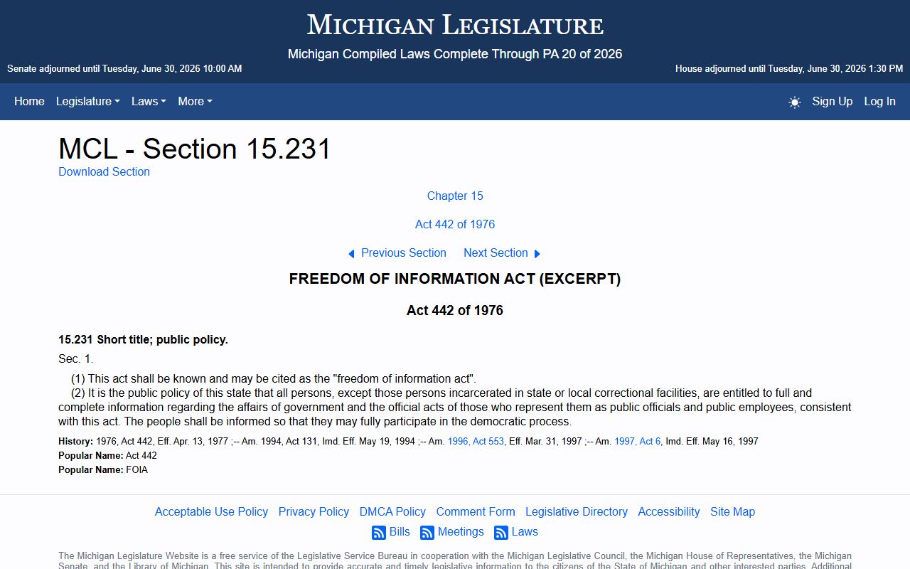 Michigan public records law for Oakland County court records