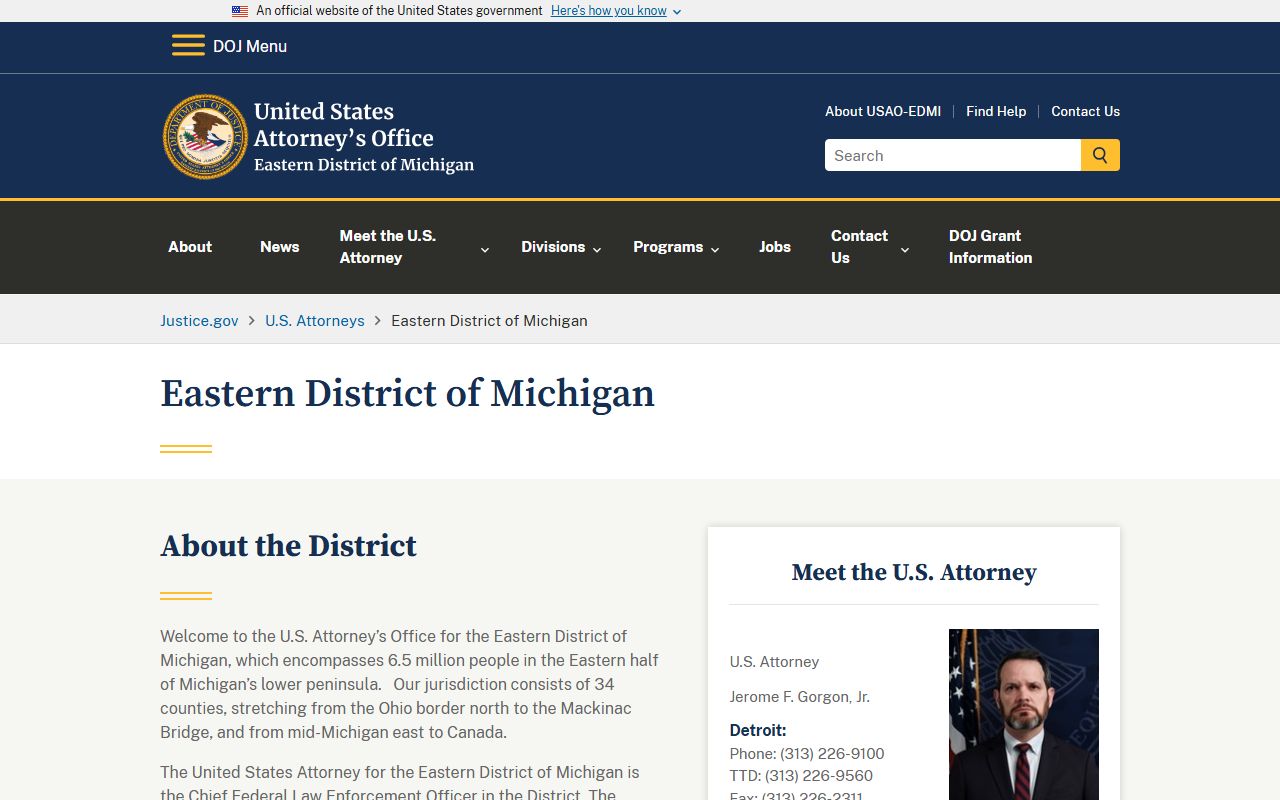 Oakland County court dockets Eastern District of Michigan U.S. Attorney