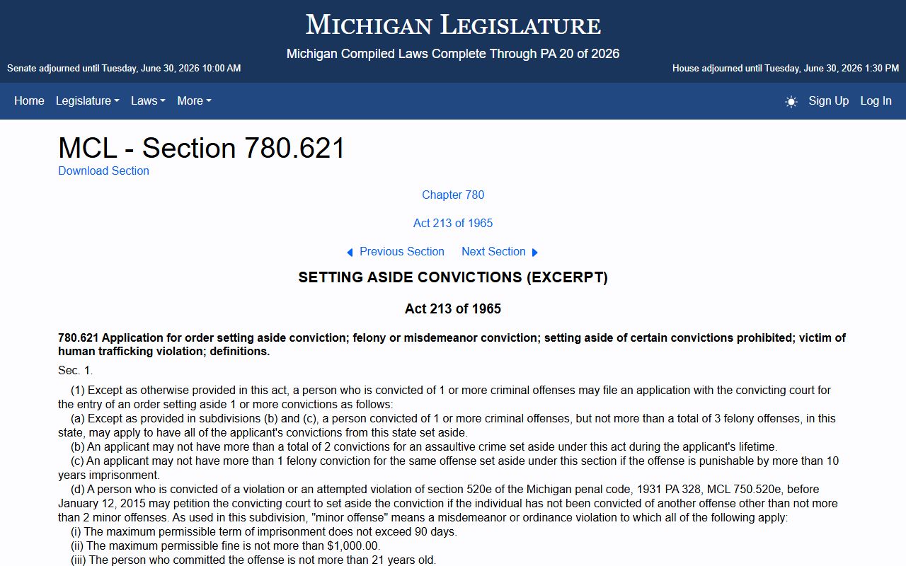 Oakland County court records Michigan set-aside conviction statute