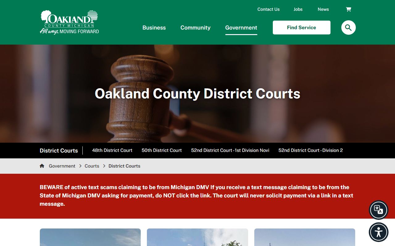 Oakland County District Courts directory for court records