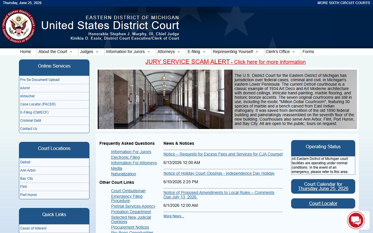Oakland County federal court records at the Eastern District of Michigan