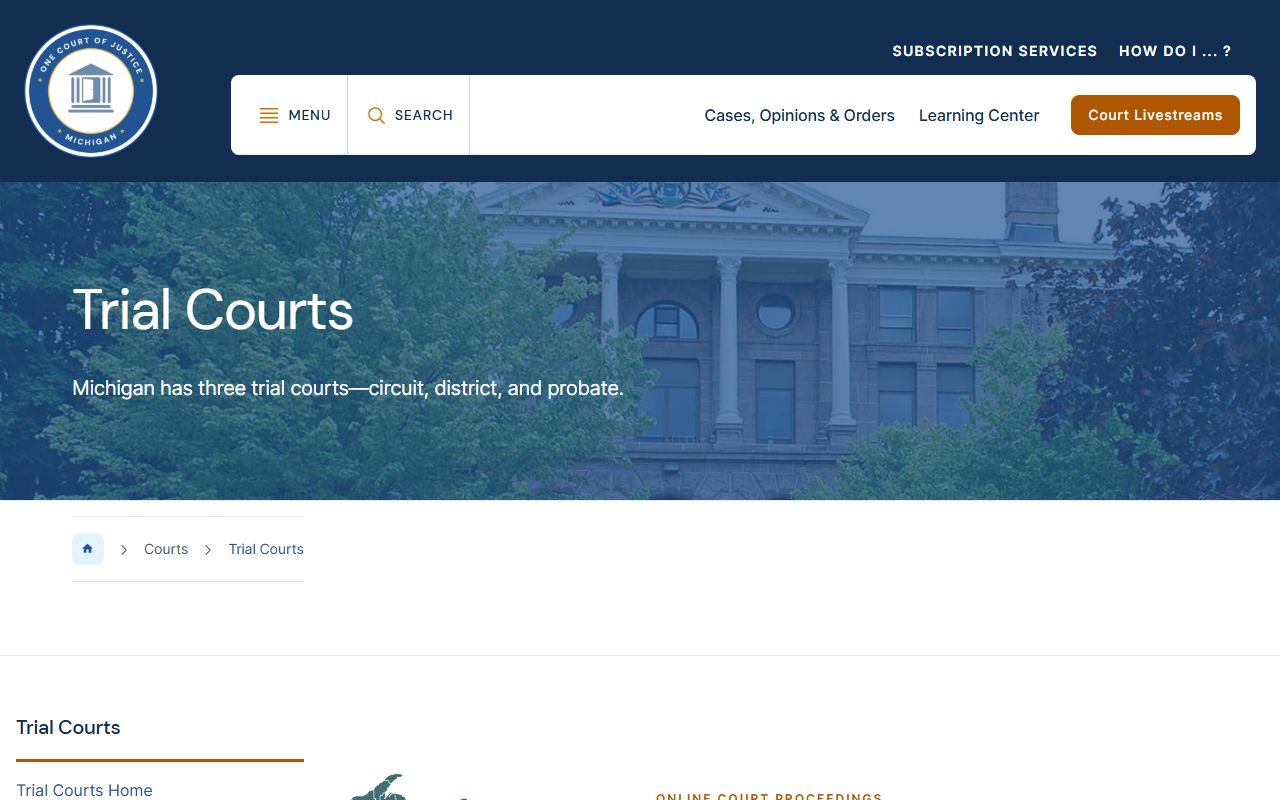 Oakland County court records grouped by the Michigan trial court structure