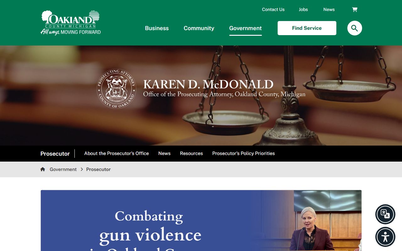 Oakland County Prosecutor contact page for court charge records