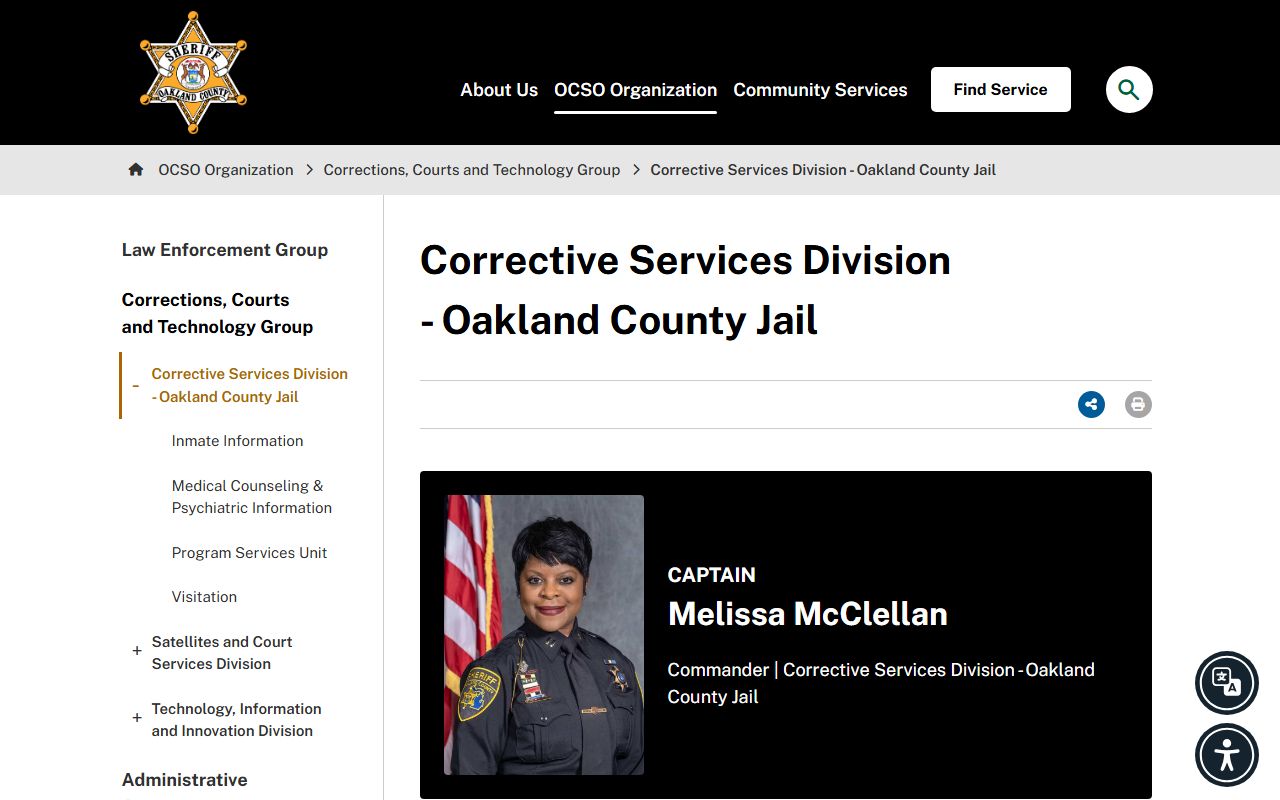 Oakland County Jail facility inmate records and corrections building