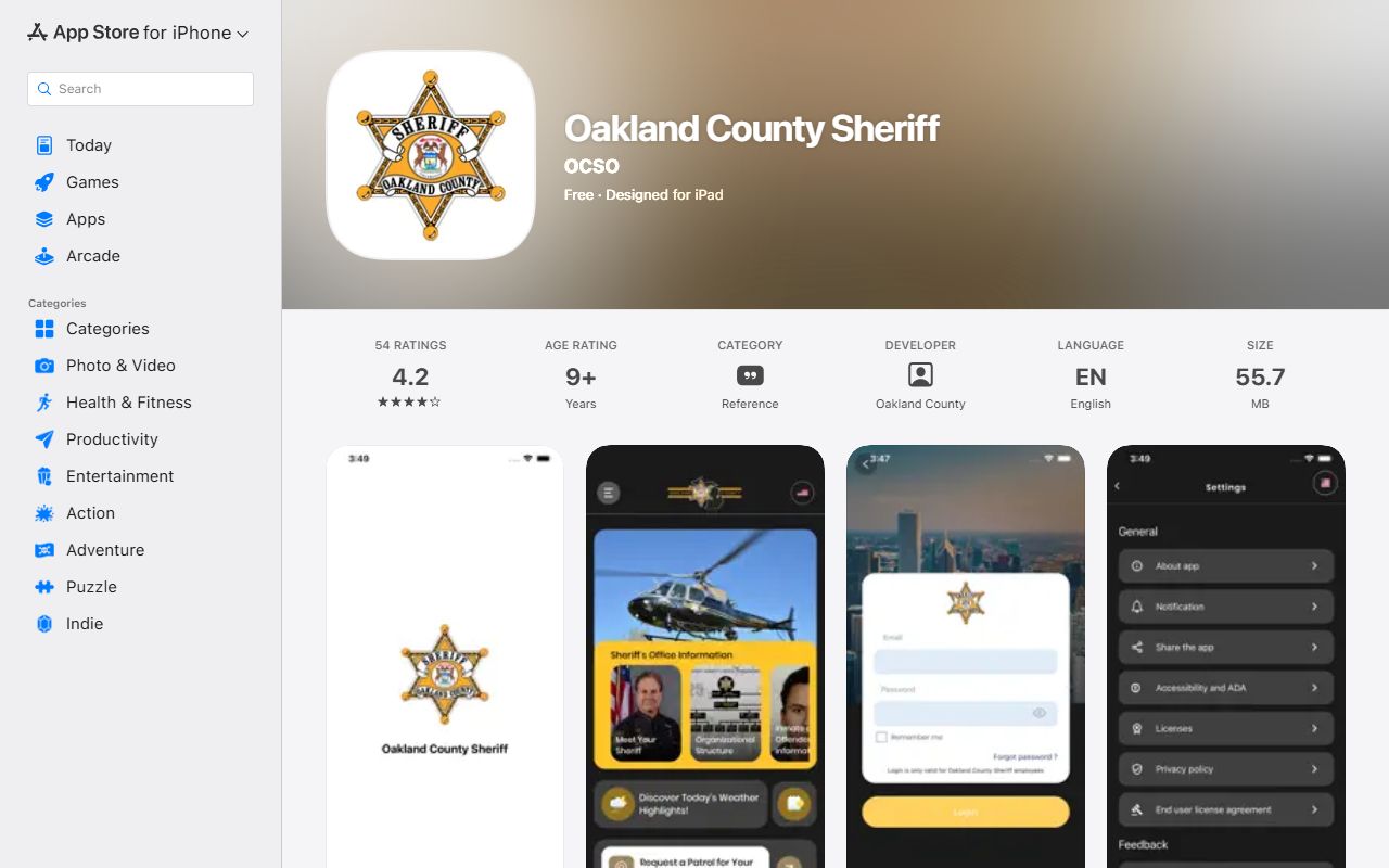 Oakland County Sheriff iOS app for warrant tips and Most Wanted records
