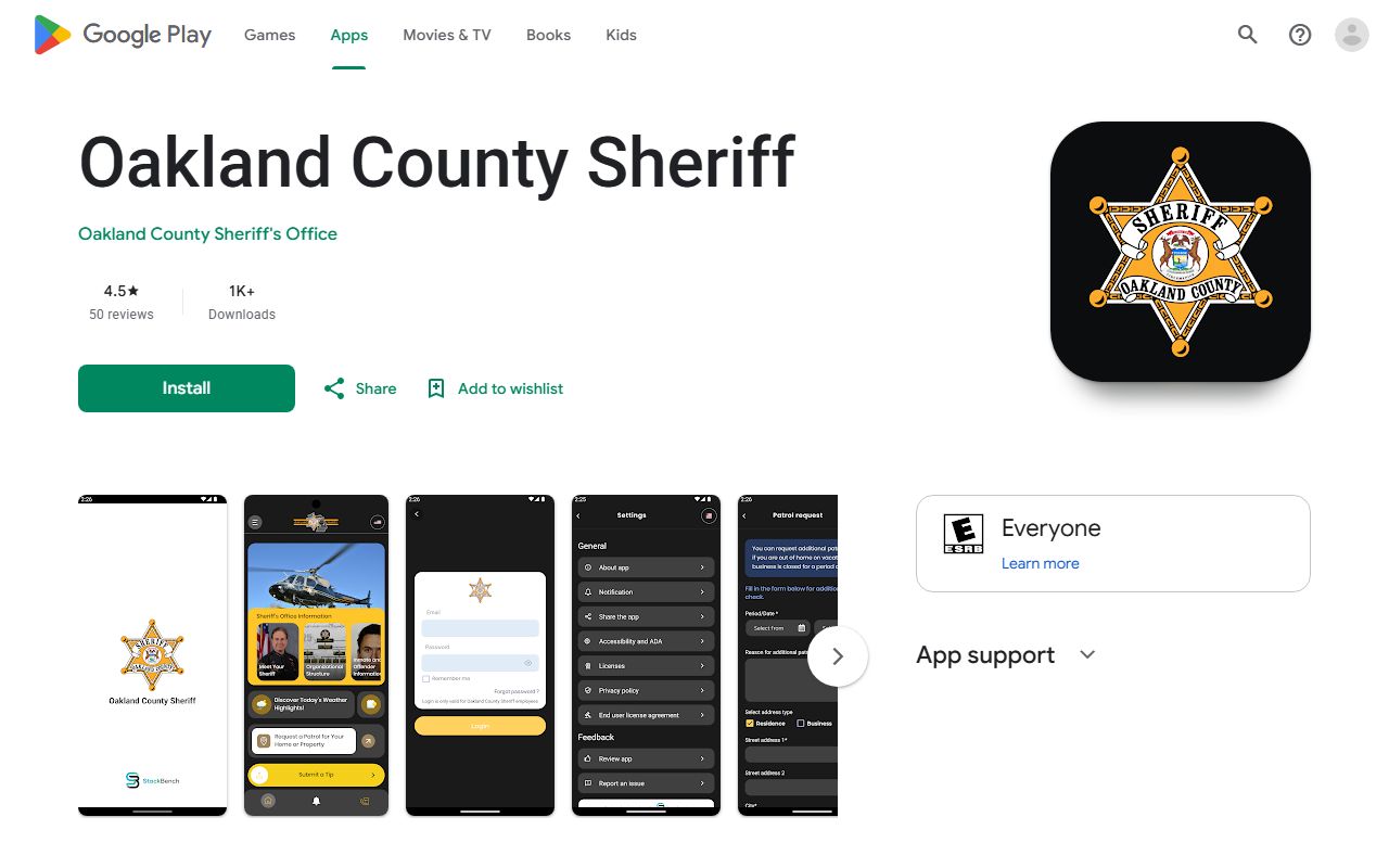 Oakland County Sheriff Android app warrant records and anonymous tips