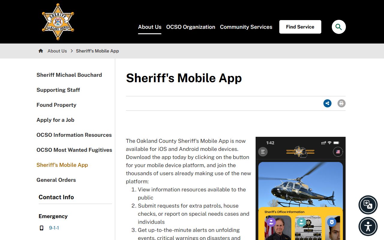 Oakland County Sheriff mobile app warrant records and tip features